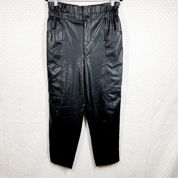 Madewell Black Vegan Leather Pull‎ On Paperbag Pants - Picture 2 of 6
